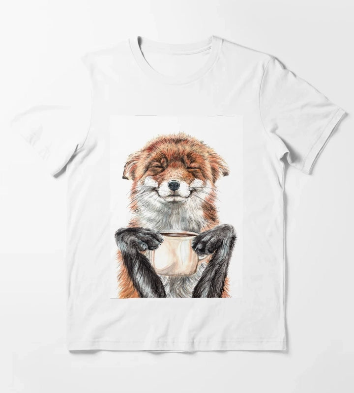 Morning Fox cute coffee animal T-Shirt White