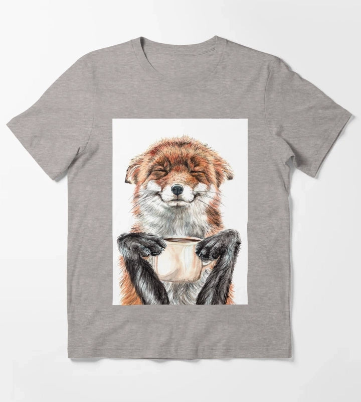 Morning Fox cute coffee animal T-Shirt Heather Grey