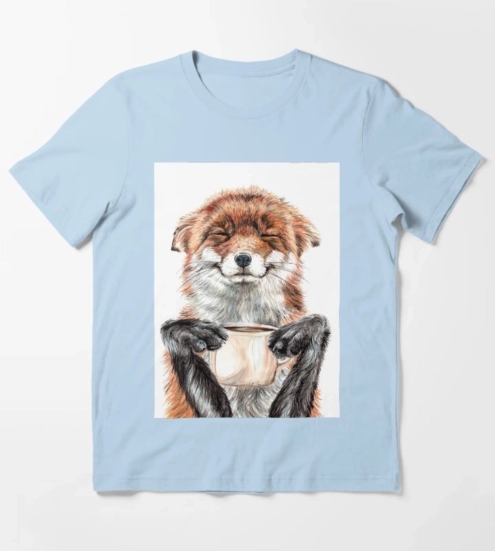 Morning Fox cute coffee animal T-Shirt Sky Blue
