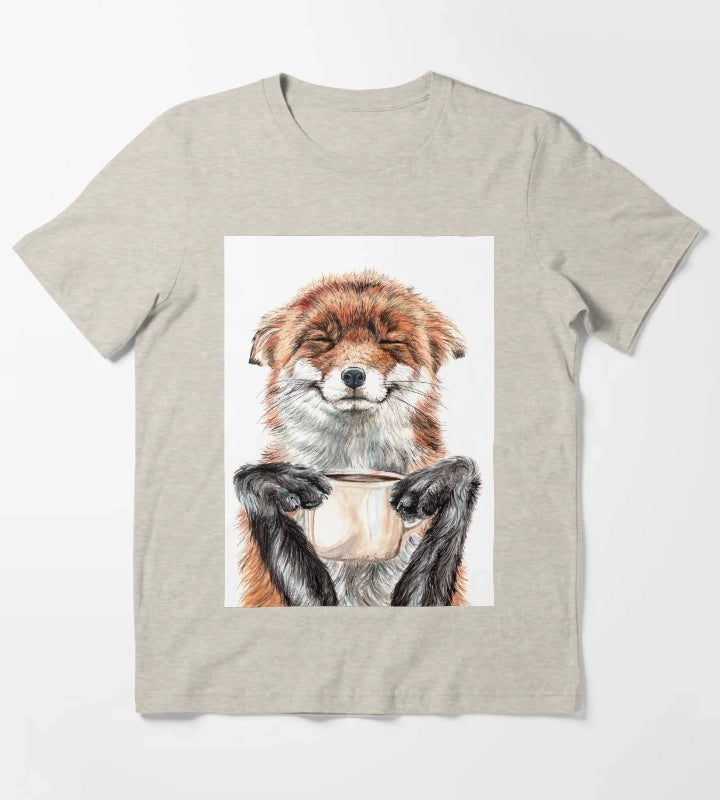 Morning Fox cute coffee animal T-Shirt Cream