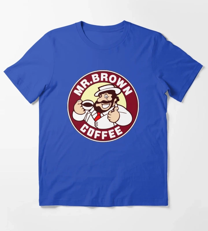 Mr Brown Coffee Logo T-Shirt Blue