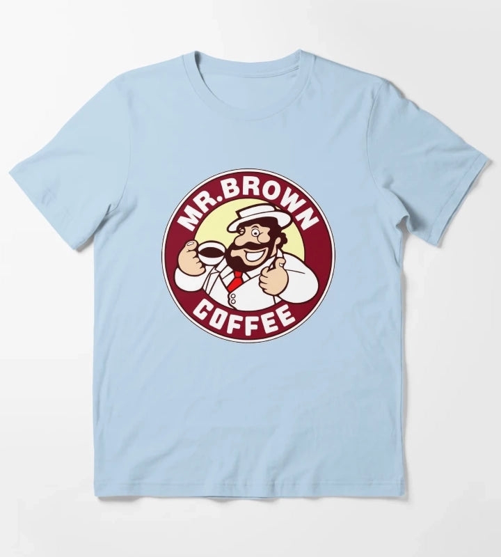 Mr Brown Coffee Logo T-Shirt Sky Blue
