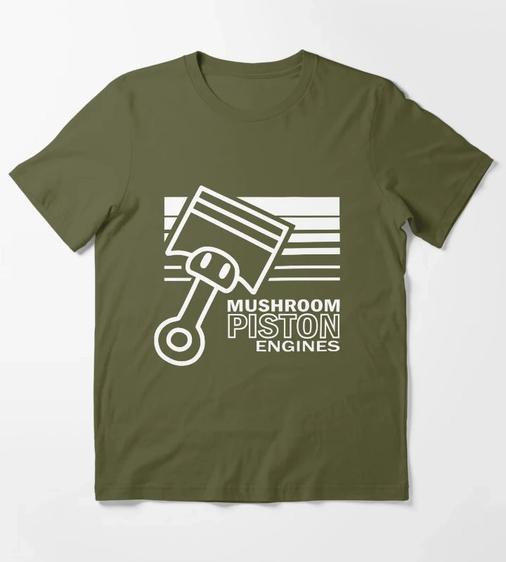 Mushroom Piston Engines T-Shirt Olive Green