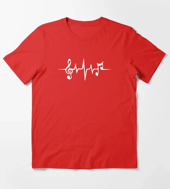 Music Pulse Notes Clef Frequency Wave Sound Dance T-Shirt Red