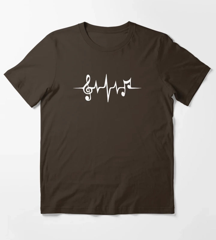 Music Pulse Notes Clef Frequency Wave Sound Dance T-Shirt Brown