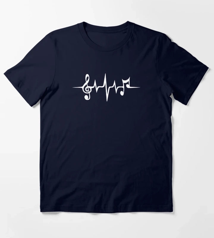 Music Pulse Notes Clef Frequency Wave Sound Dance T-Shirt Navy