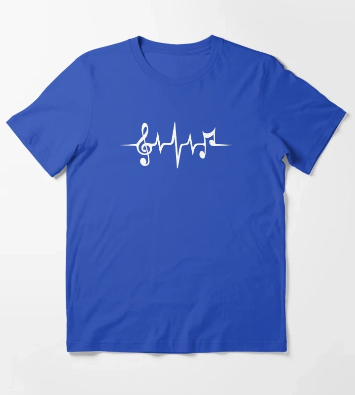 Music Pulse Notes Clef Frequency Wave Sound Dance T-Shirt Blue