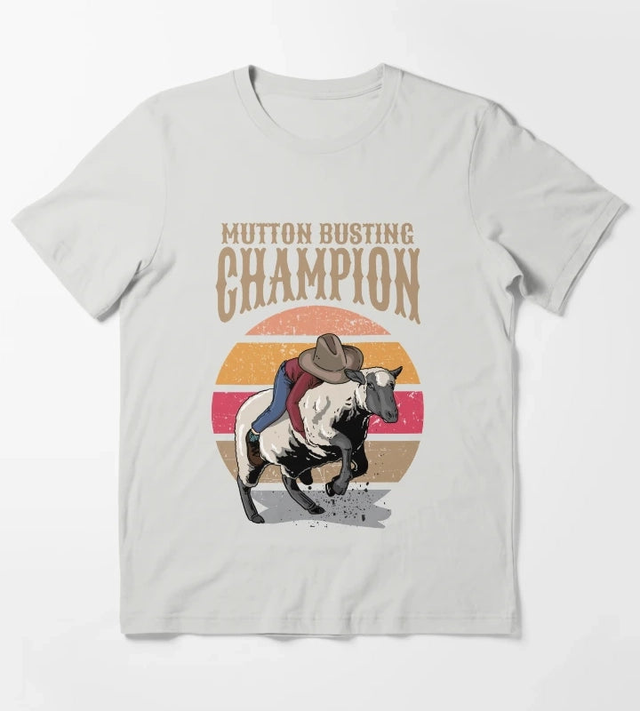 Mutton Busting Champion Mutton Buster Sheep Riding T-Shirt Light Grey