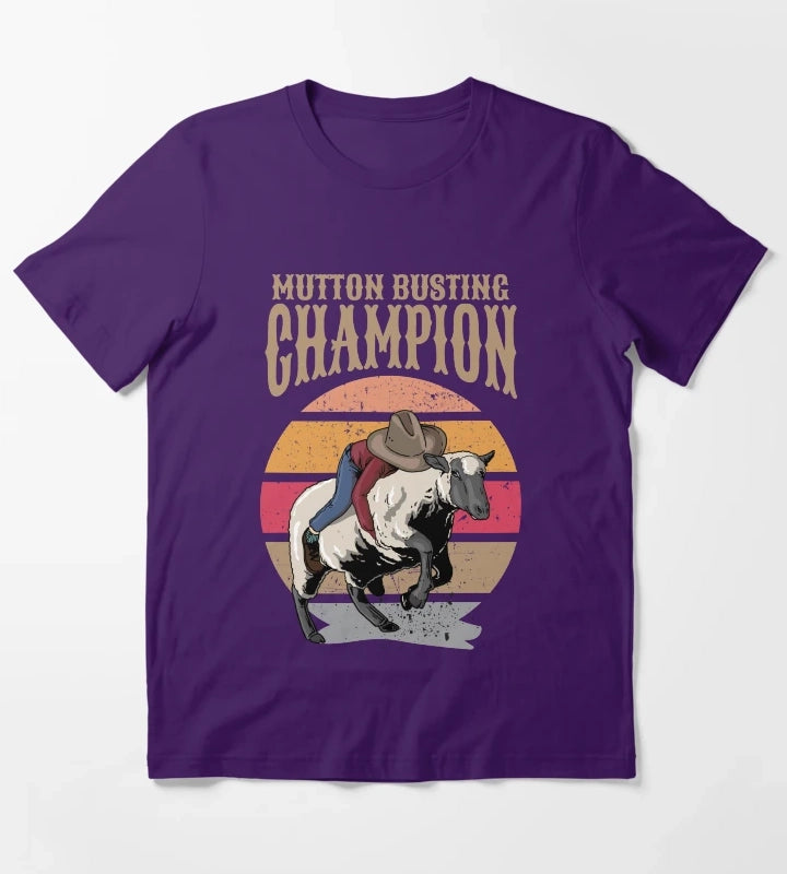 Mutton Busting Champion Mutton Buster Sheep Riding T-Shirt Purple
