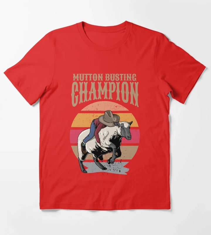 Mutton Busting Champion Mutton Buster Sheep Riding T-Shirt Red