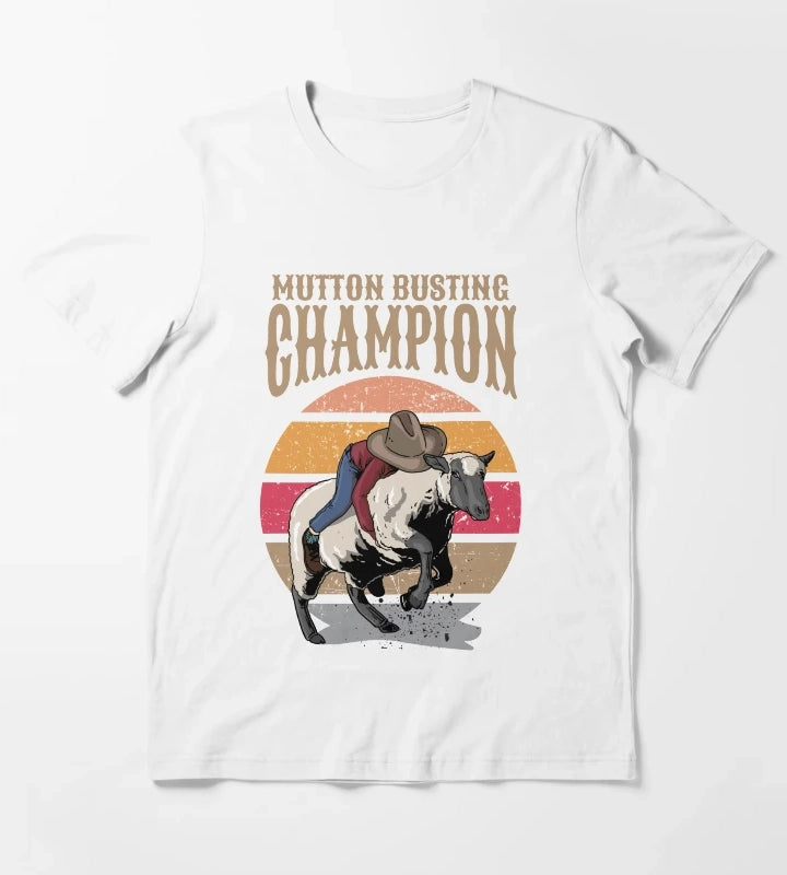 Mutton Busting Champion Mutton Buster Sheep Riding T-Shirt White