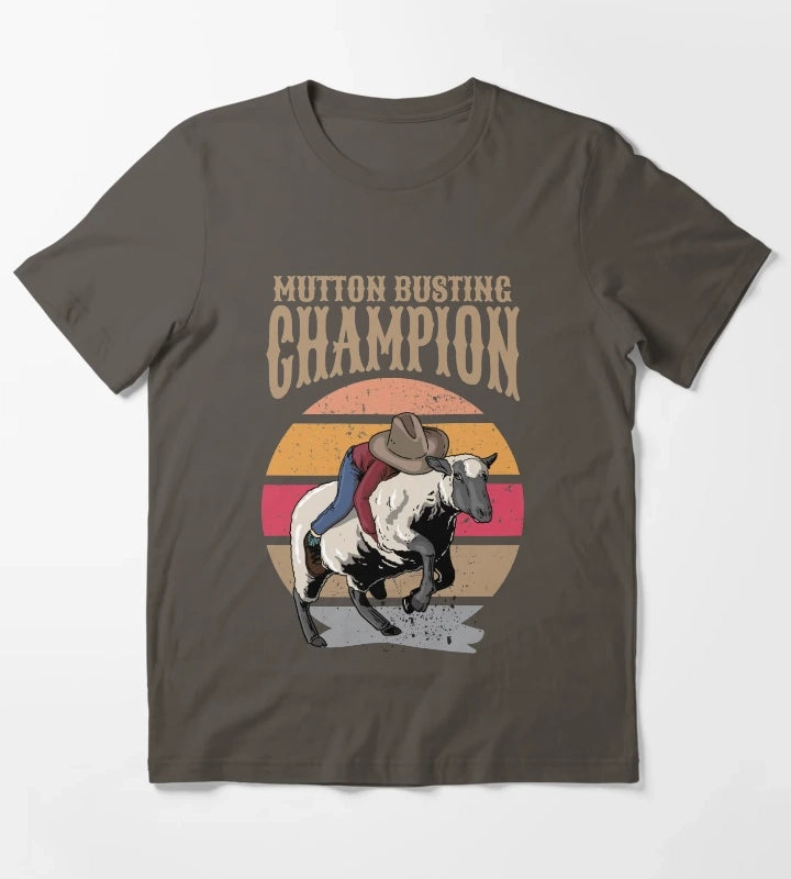 Mutton Busting Champion Mutton Buster Sheep Riding T-Shirt Dark Grey