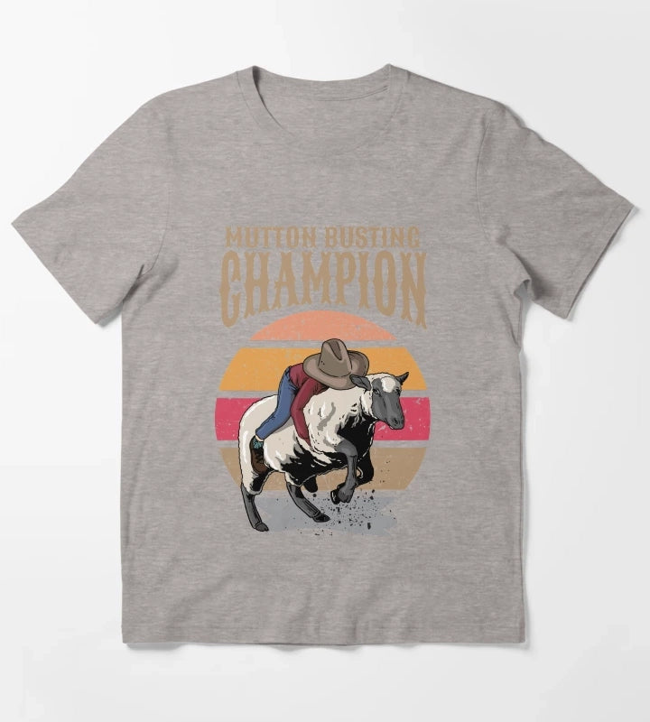 Mutton Busting Champion Mutton Buster Sheep Riding T-Shirt Heather Grey
