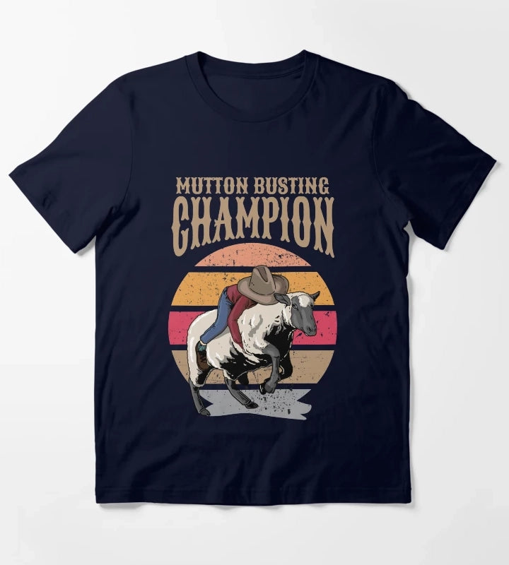 Mutton Busting Champion Mutton Buster Sheep Riding T-Shirt Navy
