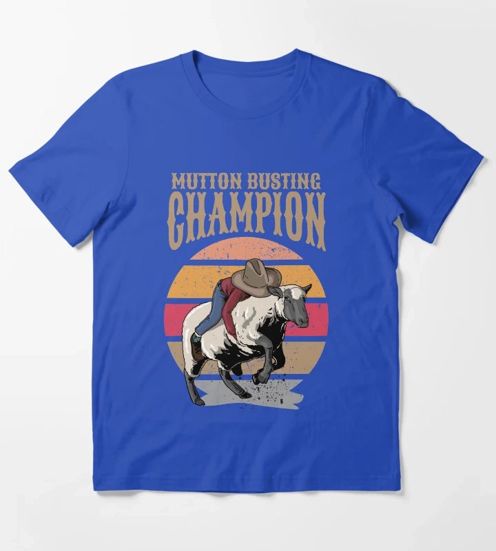 Mutton Busting Champion Mutton Buster Sheep Riding T-Shirt Blue