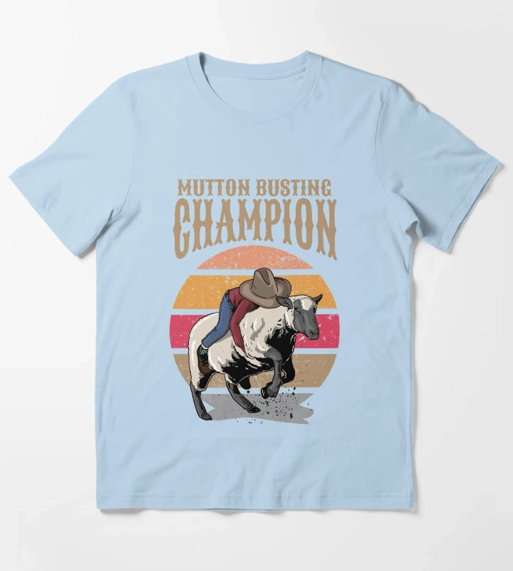 Mutton Busting Champion Mutton Buster Sheep Riding T-Shirt Sky Blue