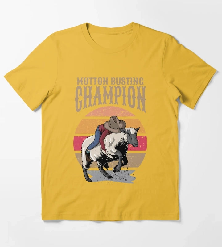 Mutton Busting Champion Mutton Buster Sheep Riding T-Shirt Yellow