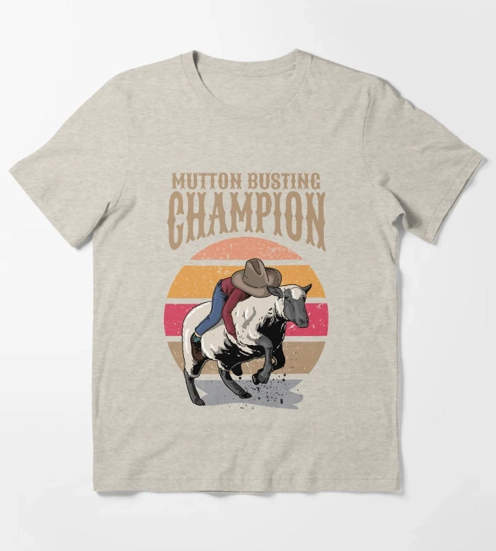 Mutton Busting Champion Mutton Buster Sheep Riding T-Shirt Cream
