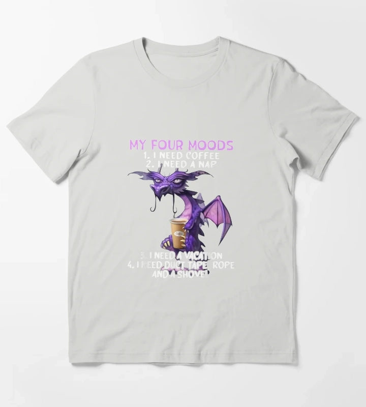 My Four Moods I Need Coffee I Need A Nap Dragon T-Shirt Light Grey