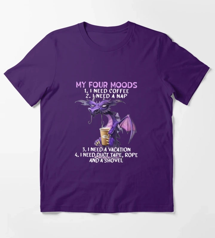 My Four Moods I Need Coffee I Need A Nap Dragon T-Shirt Purple