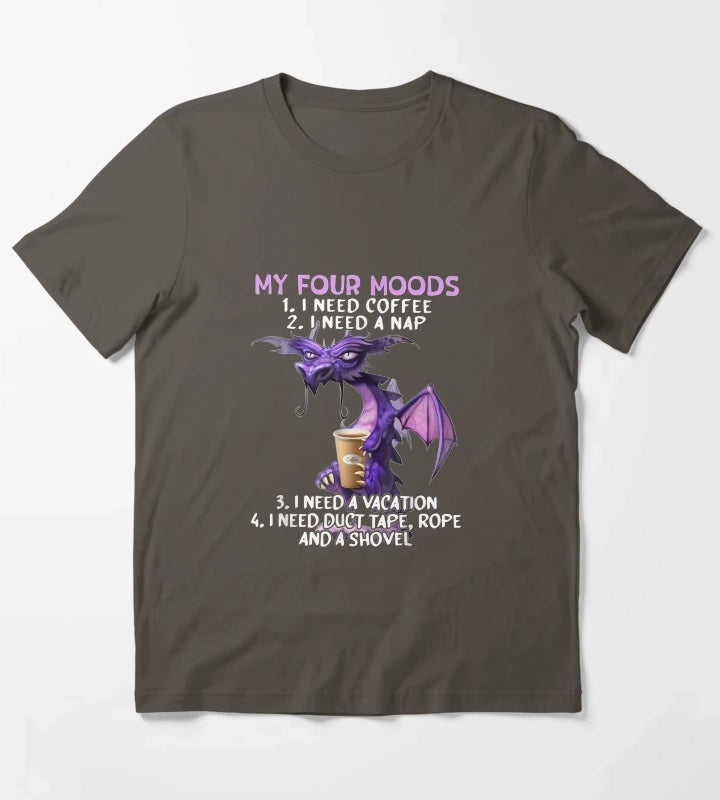 My Four Moods I Need Coffee I Need A Nap Dragon T-Shirt Dark Grey