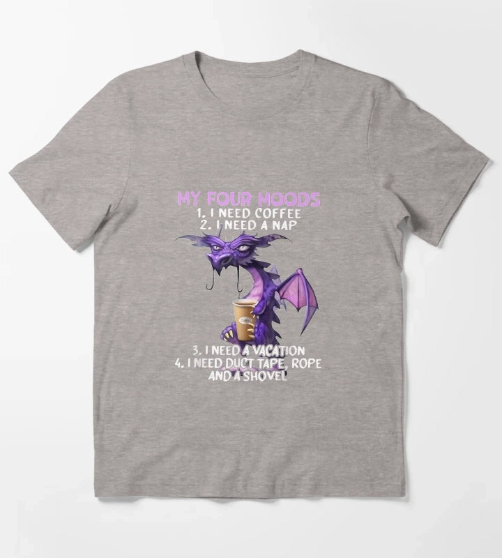 My Four Moods I Need Coffee I Need A Nap Dragon T-Shirt Heather Grey