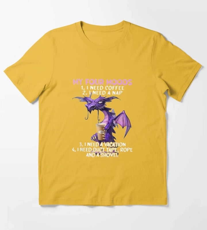 My Four Moods I Need Coffee I Need A Nap Dragon T-Shirt Yellow