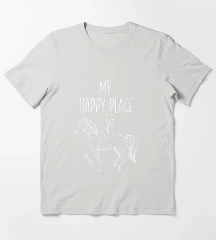 My Happy Place Horse Lover Gifts Horseback Riding Equestrian T-Shirt Light Grey