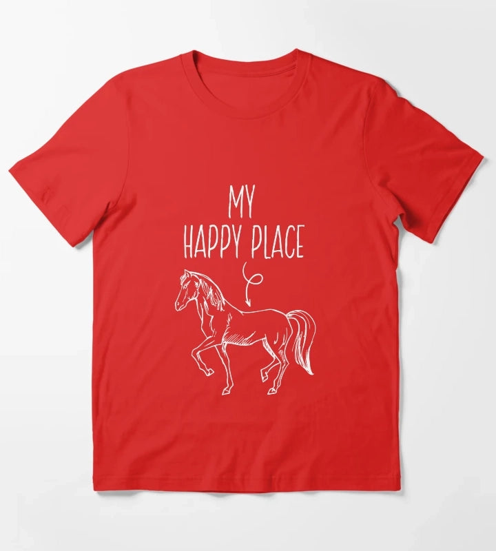 My Happy Place Horse Lover Gifts Horseback Riding Equestrian T-Shirt Red