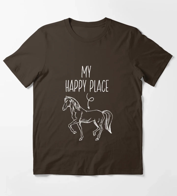My Happy Place Horse Lover Gifts Horseback Riding Equestrian T-Shirt Brown