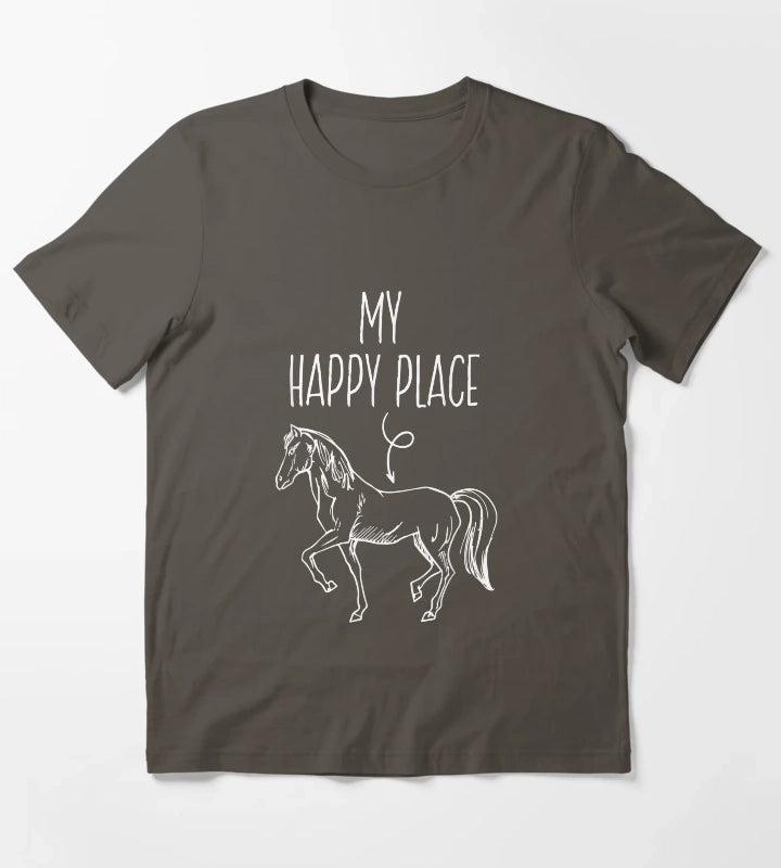 My Happy Place Horse Lover Gifts Horseback Riding Equestrian T-Shirt Dark Grey