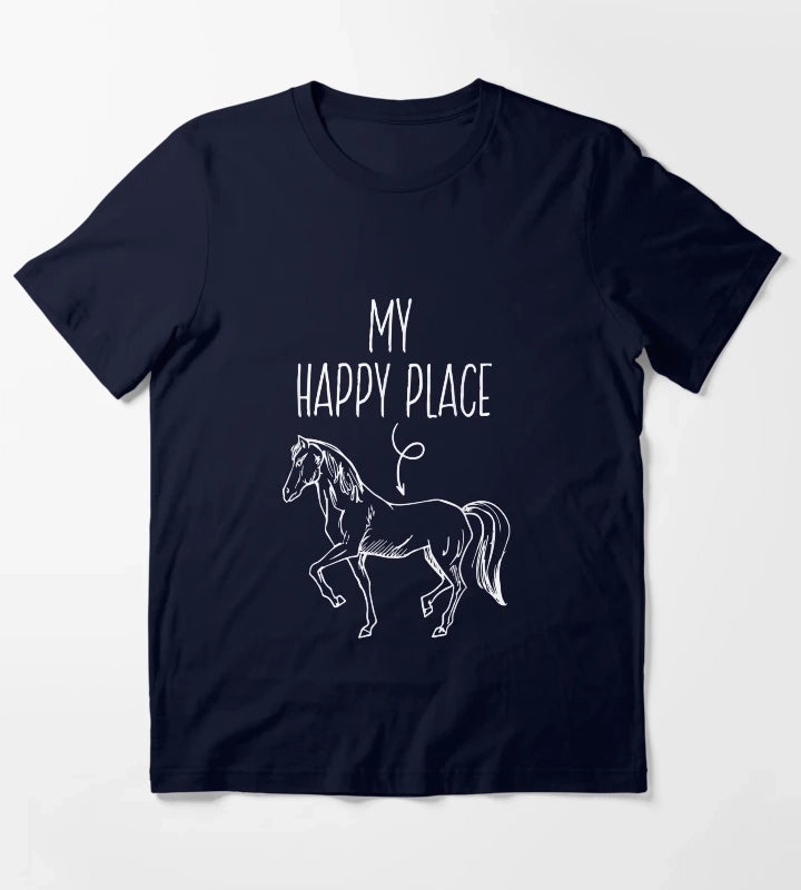My Happy Place Horse Lover Gifts Horseback Riding Equestrian T-Shirt Navy