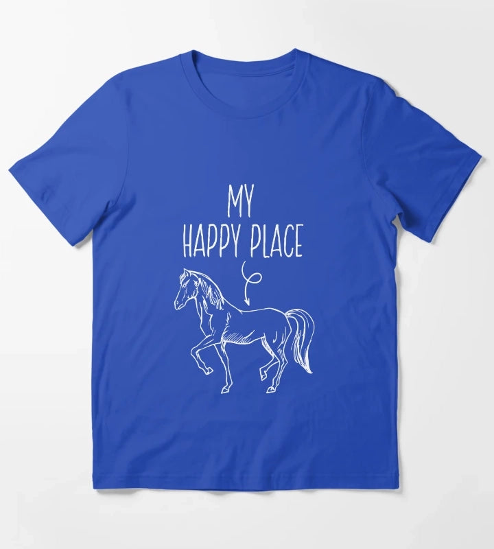 My Happy Place Horse Lover Gifts Horseback Riding Equestrian T-Shirt Blue