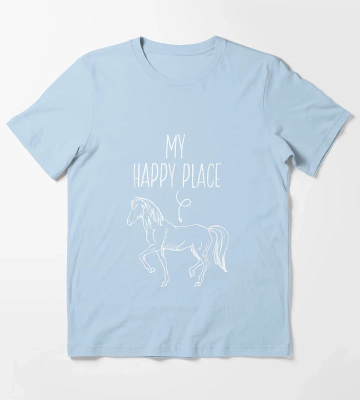 My Happy Place Horse Lover Gifts Horseback Riding Equestrian T-Shirt Sky Blue