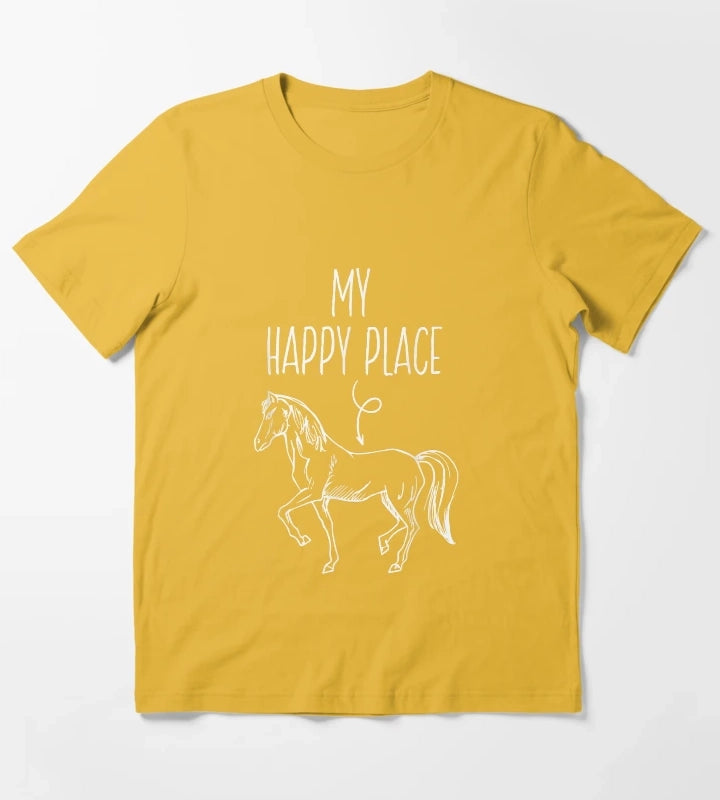 My Happy Place Horse Lover Gifts Horseback Riding Equestrian T-Shirt Yellow