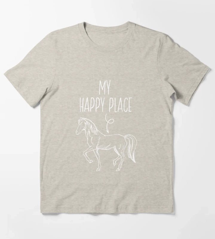 My Happy Place Horse Lover Gifts Horseback Riding Equestrian T-Shirt Cream