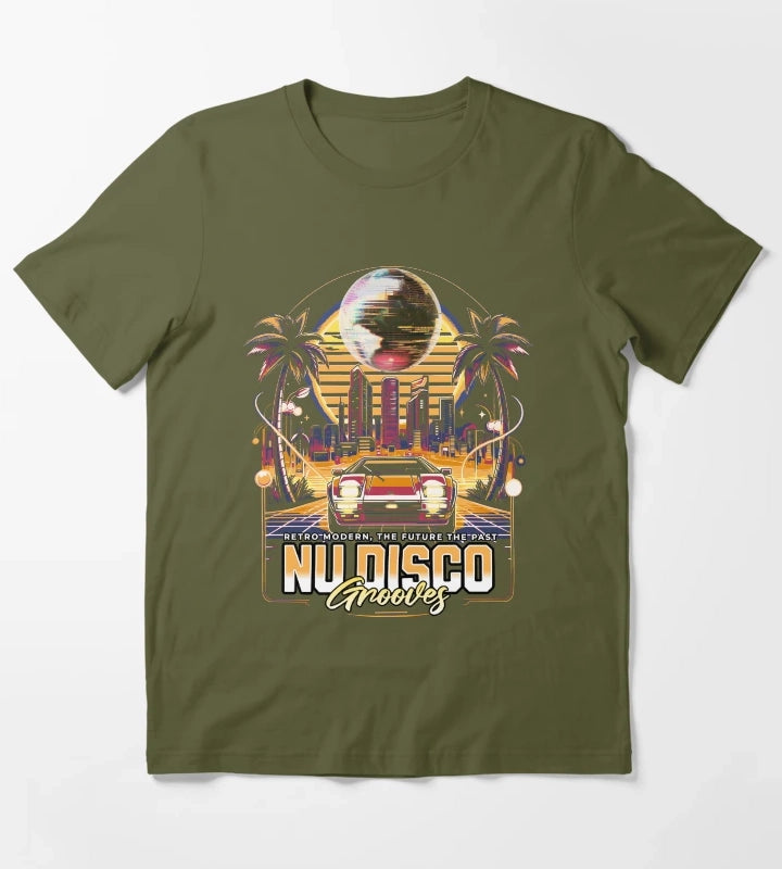 NU DISCO Neon Grooves yellow T-Shirt Olive Green