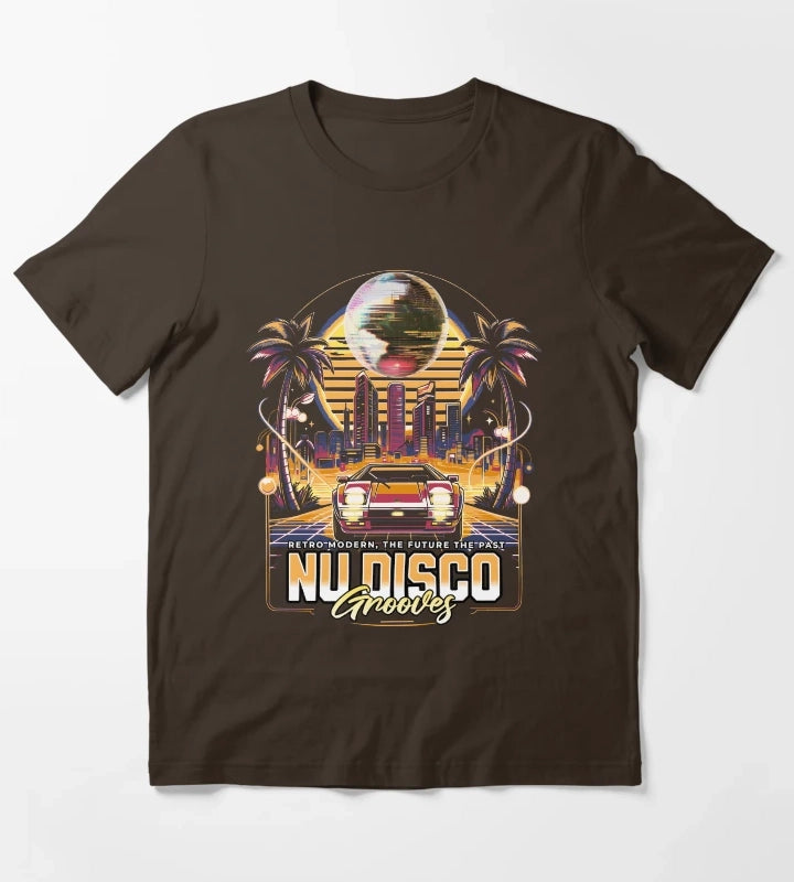NU DISCO Neon Grooves yellow T-Shirt Brown