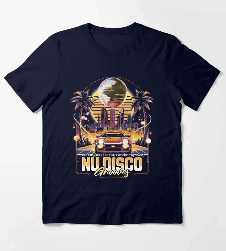 NU DISCO Neon Grooves yellow T-Shirt Navy