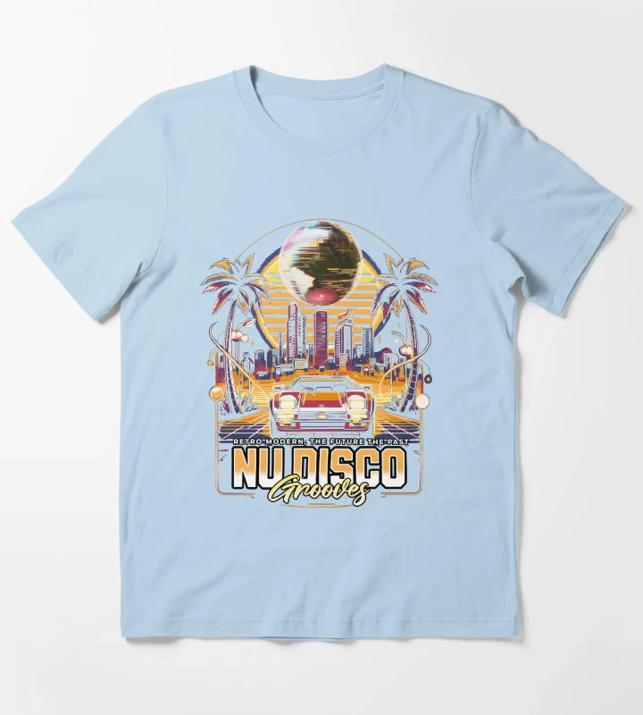 NU DISCO Neon Grooves yellow T-Shirt Sky Blue