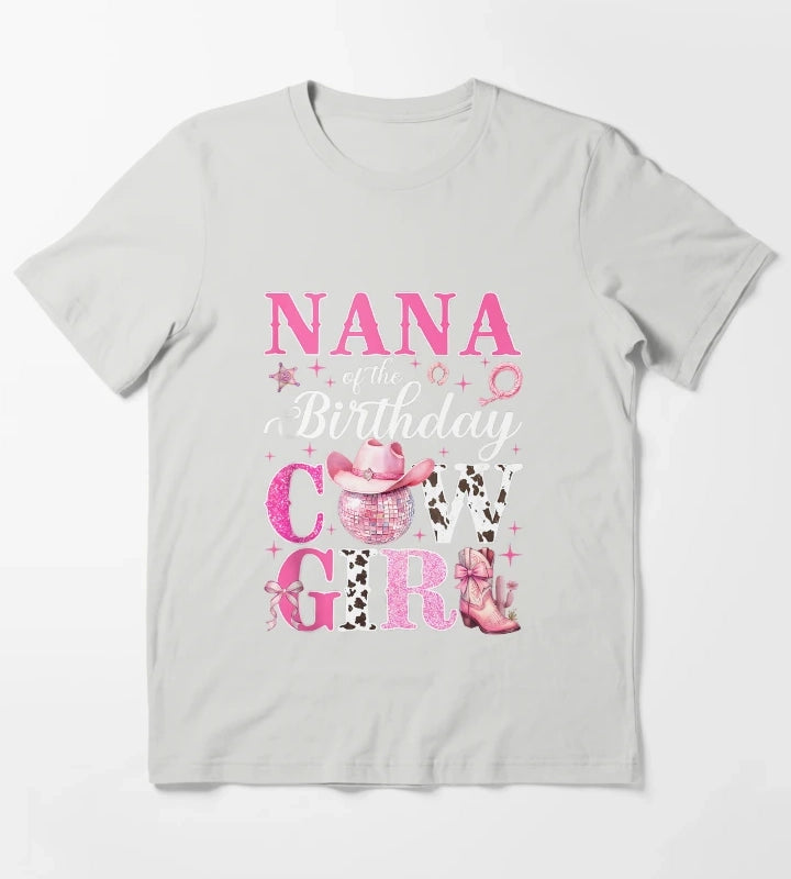 Nana of The Birthday Cowgirl Pink Western Rodeo Girls Bday Tank Top T-Shirt Light Grey