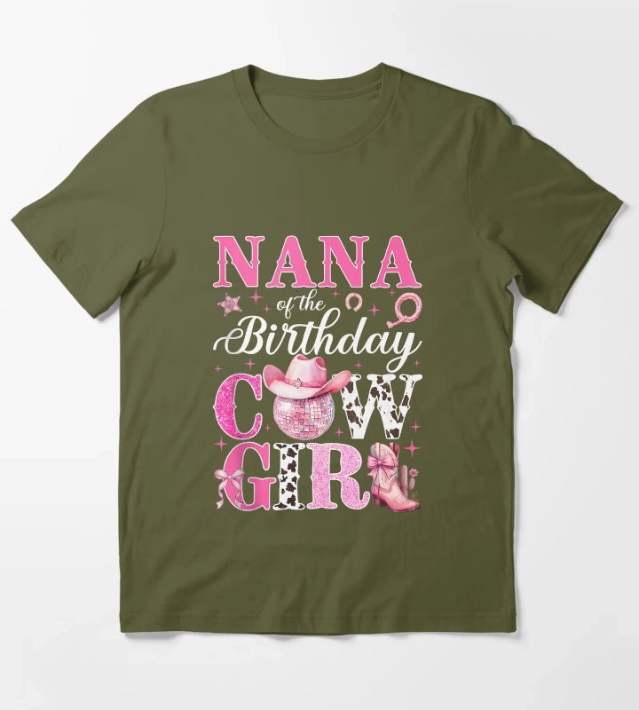 Nana of The Birthday Cowgirl Pink Western Rodeo Girls Bday Tank Top T-Shirt Olive Green