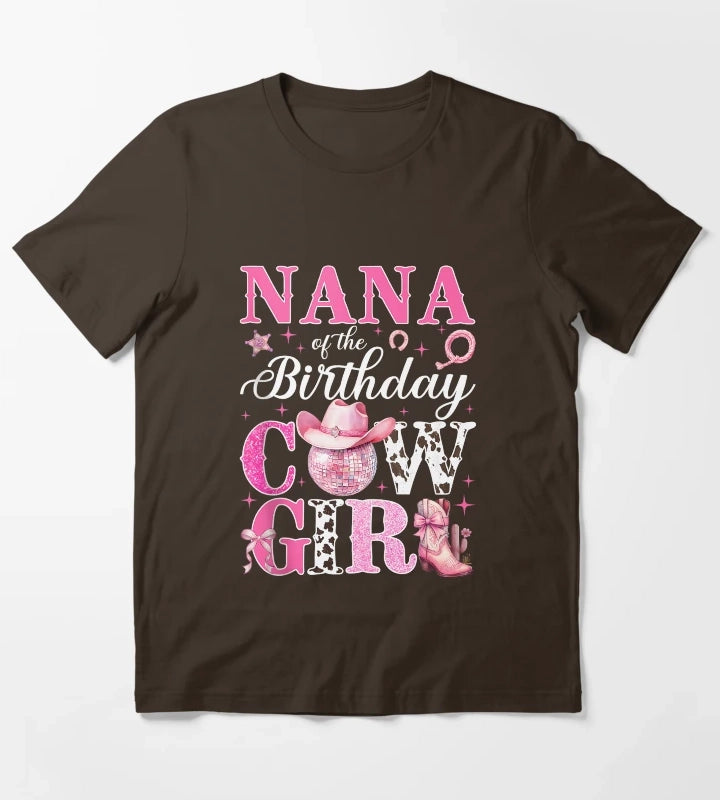 Nana of The Birthday Cowgirl Pink Western Rodeo Girls Bday Tank Top T-Shirt Brown