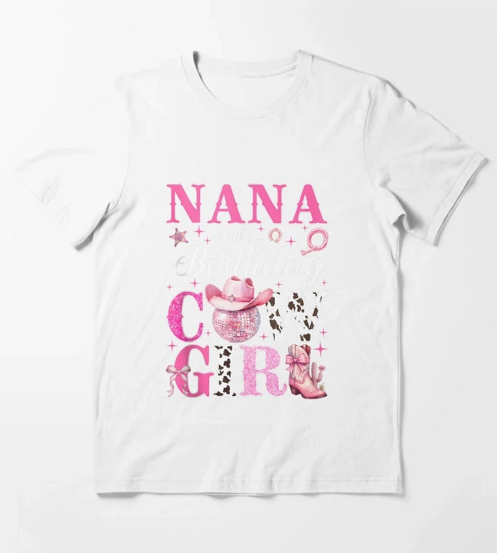 Nana of The Birthday Cowgirl Pink Western Rodeo Girls Bday Tank Top T-Shirt White
