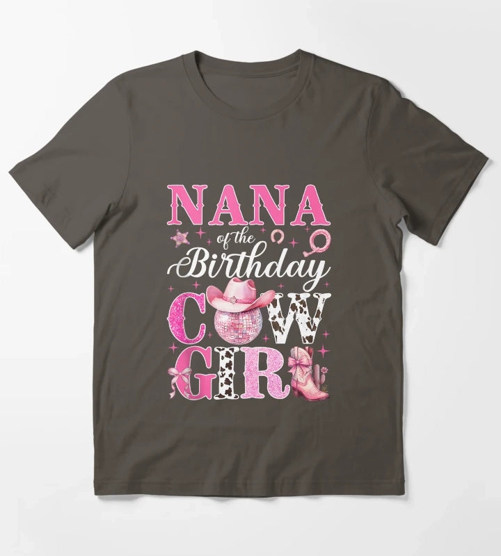 Nana of The Birthday Cowgirl Pink Western Rodeo Girls Bday Tank Top T-Shirt Dark Grey