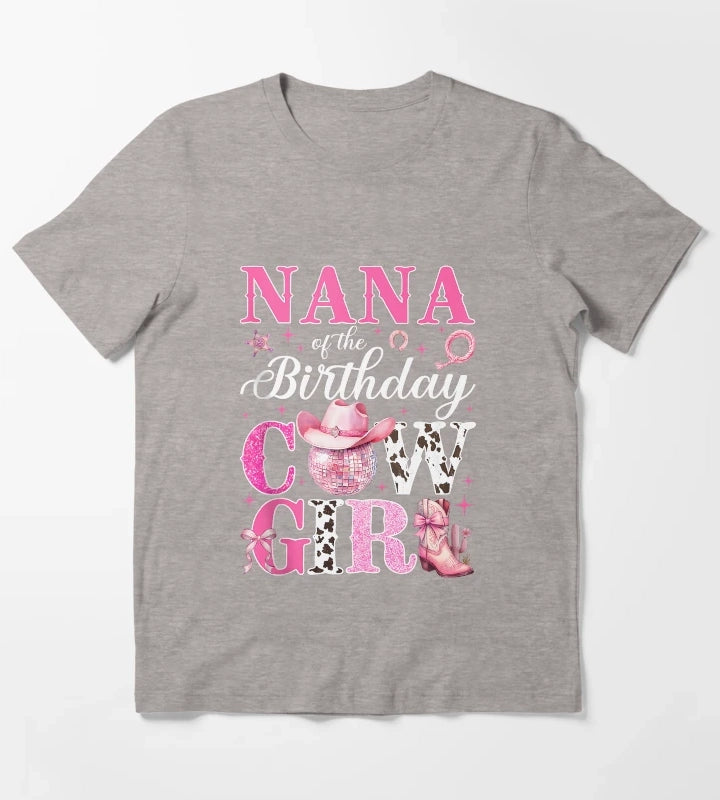 Nana of The Birthday Cowgirl Pink Western Rodeo Girls Bday Tank Top T-Shirt Heather Grey