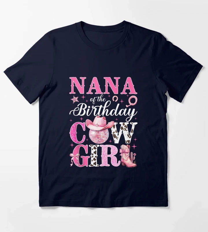 Nana of The Birthday Cowgirl Pink Western Rodeo Girls Bday Tank Top T-Shirt Navy
