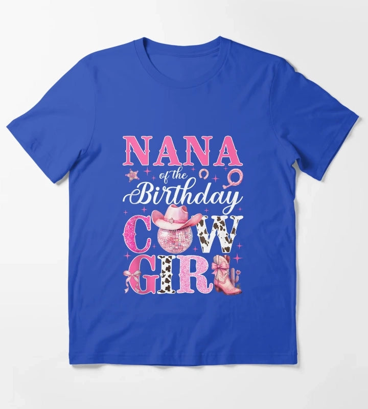 Nana of The Birthday Cowgirl Pink Western Rodeo Girls Bday Tank Top T-Shirt Blue