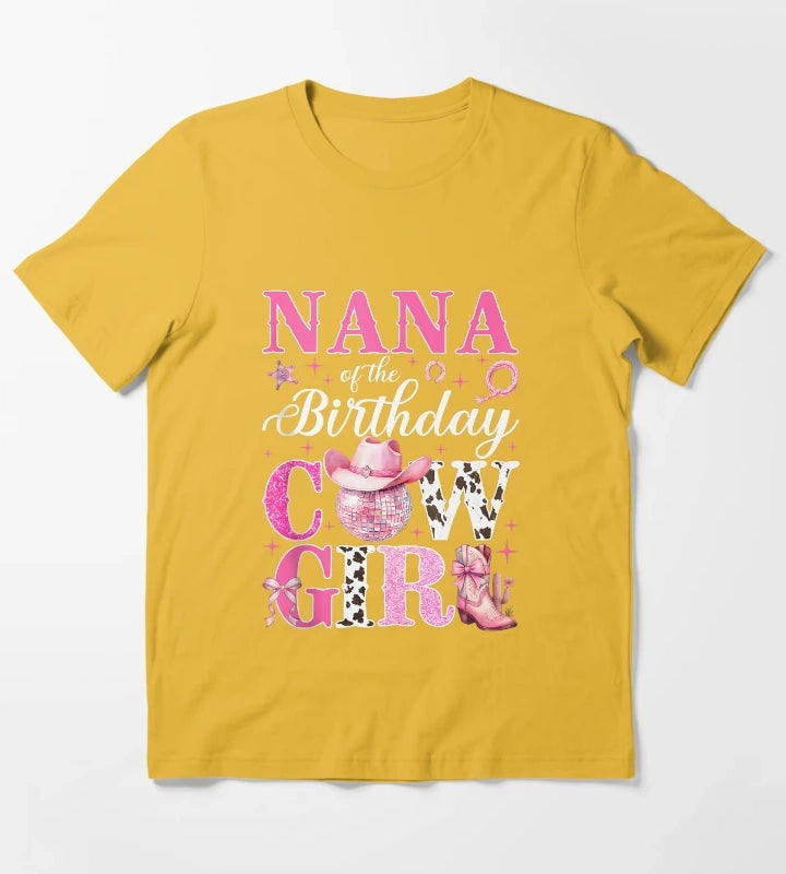 Nana of The Birthday Cowgirl Pink Western Rodeo Girls Bday Tank Top T-Shirt Yellow