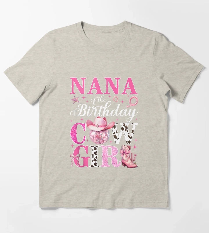 Nana of The Birthday Cowgirl Pink Western Rodeo Girls Bday Tank Top T-Shirt Cream